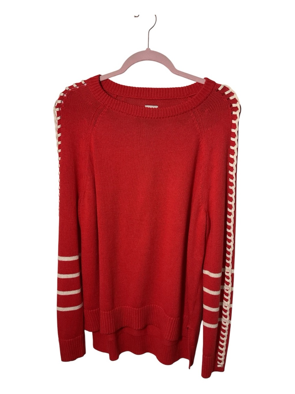 Nic + Zoe Red Knit Sweater NWT Contrast Trim Pullover Large